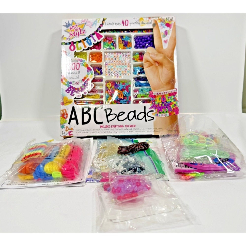 Just My Style ABC Beads Jewelry Kit Kids Multicolor Mixed Craft Lot 1100+ Pcs